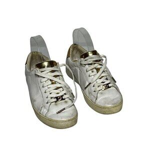 Michael Kors Jet Set 6 Shoes Women's 6.5 White Gold Leather Running Sneakers